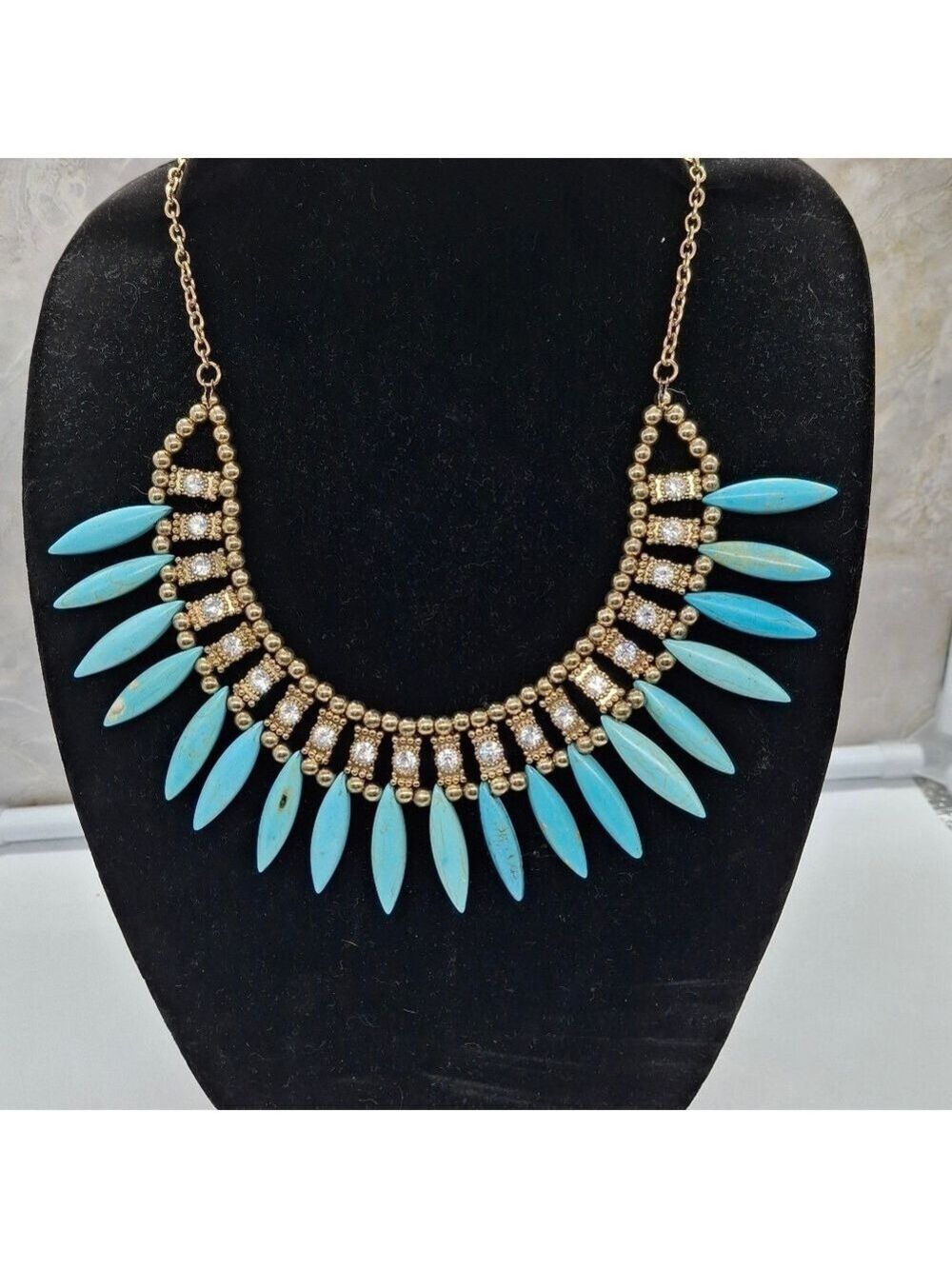 Howlite Faux Turquoise and Gold Tribal Southwestern Women's Necklace